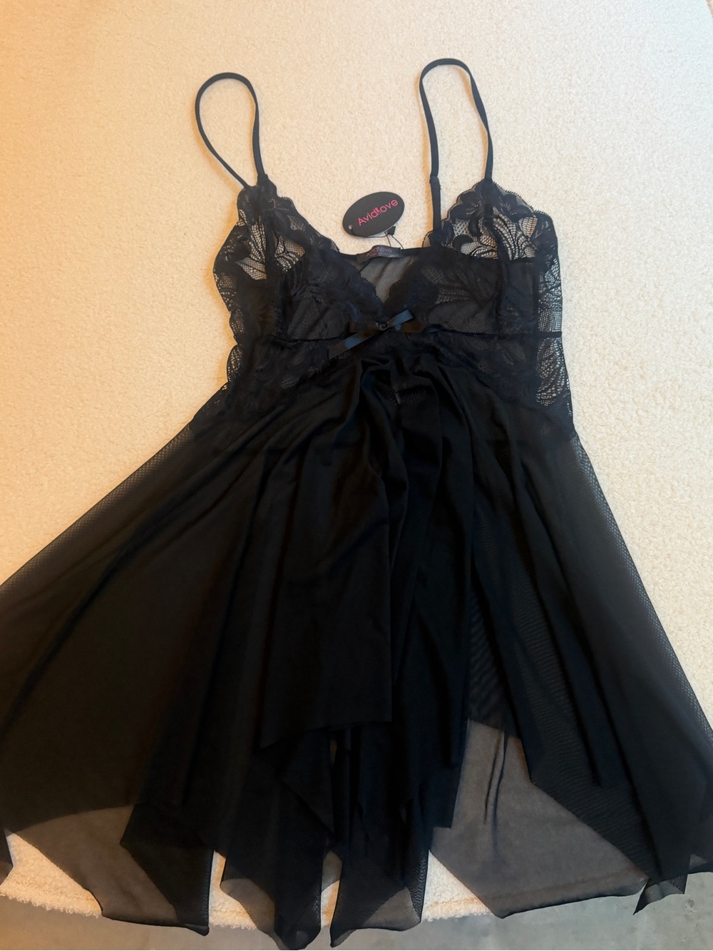 Alluring Black Lace & Mesh Chemise by Adrianna